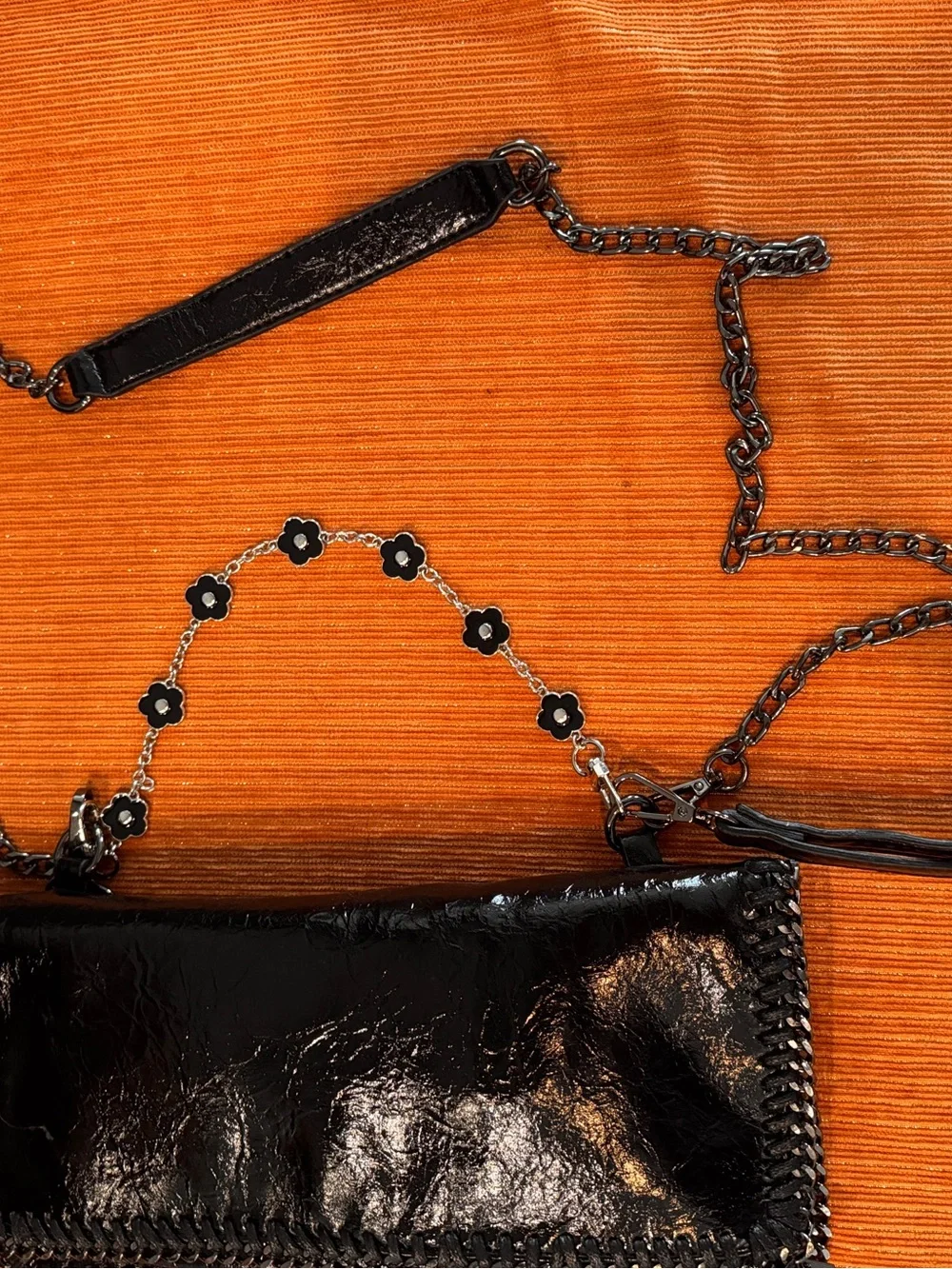 Black Patent Chain Crossbody Bag - Unbranded